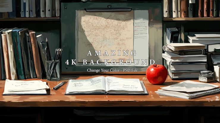 PSD scrivania con libri e mele