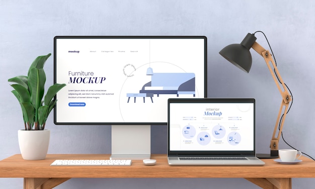 Scrivania con mock-up di dispositivi tecnologici