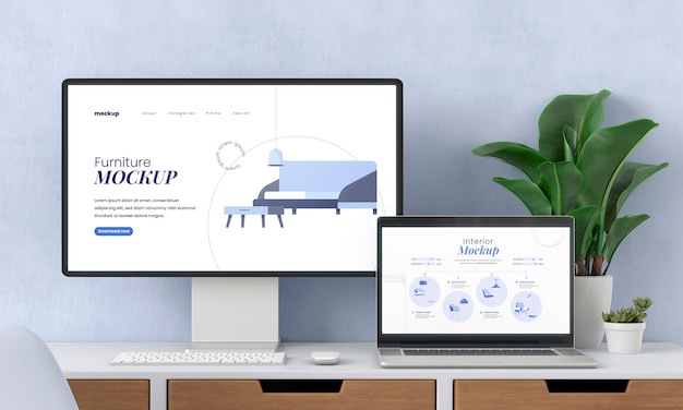 Scrivania con mock-up di dispositivi tecnologici