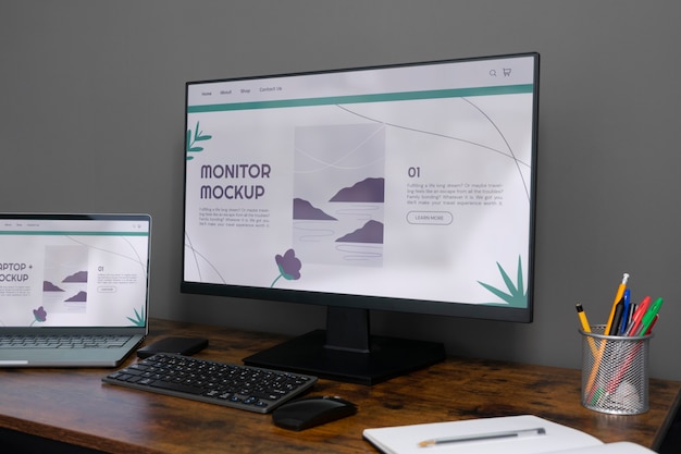 Scrivania di spazio di lavoro con dispositivo di monitoraggio esterno