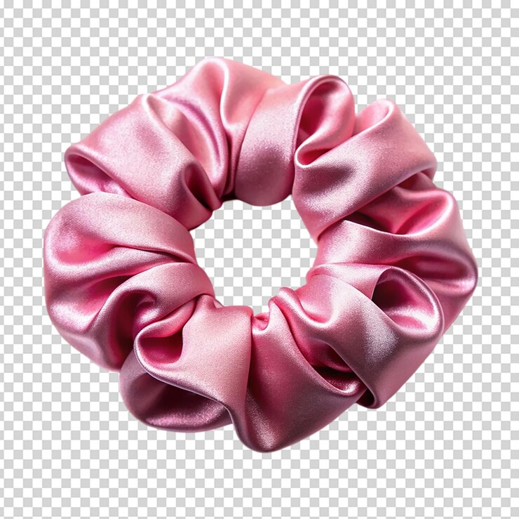 PSD un scrunchie de seda rosa aislado sobre un fondo blanco