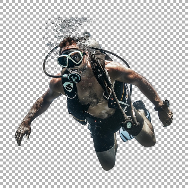 PSD scuba diver su sfondo trasparente generato da ai