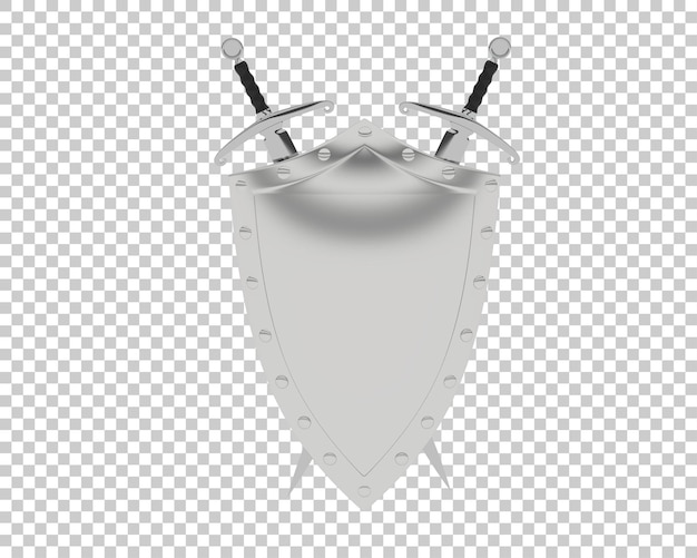 Scudo con spade isolate su sfondo trasparente illustrazione di rendering 3D