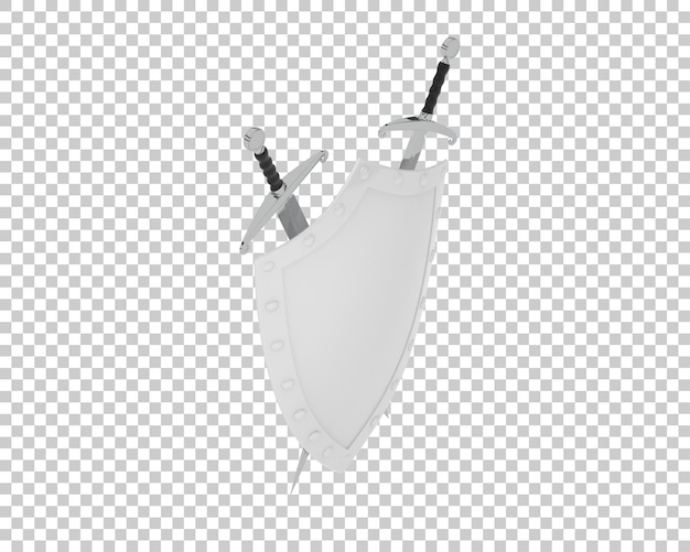 Scudo con spade isolate su sfondo trasparente illustrazione di rendering 3D