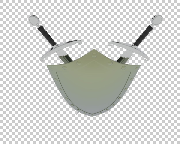 Scudo con spade isolate su sfondo trasparente illustrazione di rendering 3D