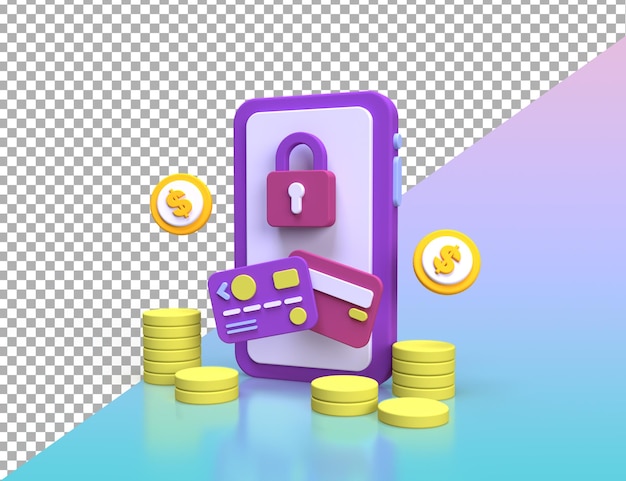 Scudo di protezione con illustrazione del concetto di sicurezza dello shopping online per il concetto di idea aziendale background3Drender