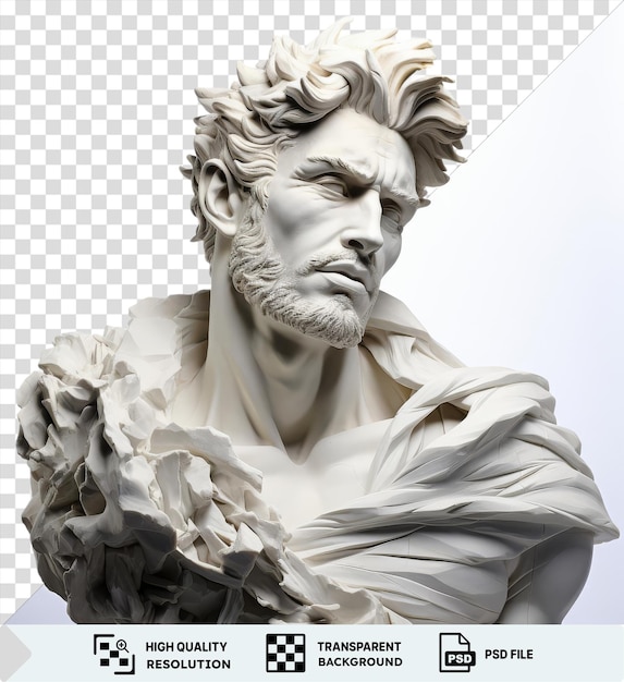 PSD sculpteurs photographiques réalistes impressionnants sculpture d'un homme avec une barbe grise et des cheveux avec un visage blanc et une grande oreille