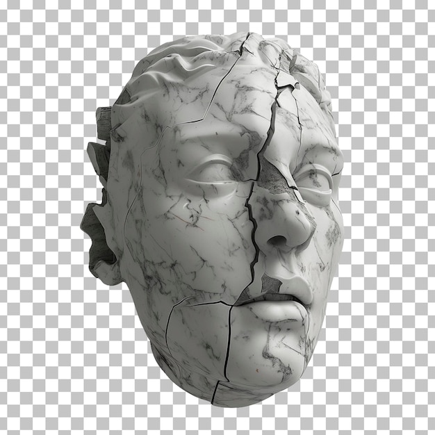 PSD une sculpture blanche d'un visage avec un visage cassé dessus