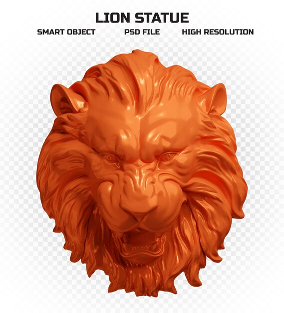 Sculpture Brillante Réaliste De Tête De Lion Orange En Haute Résolution