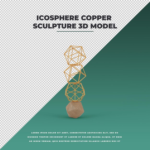 Sculpture En Cuivre D'icosphère 3d