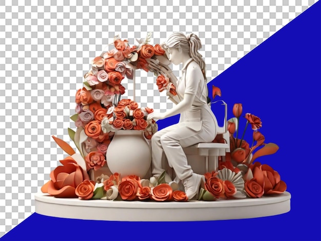 PSD sculpture floriste 3d sur fond transparent