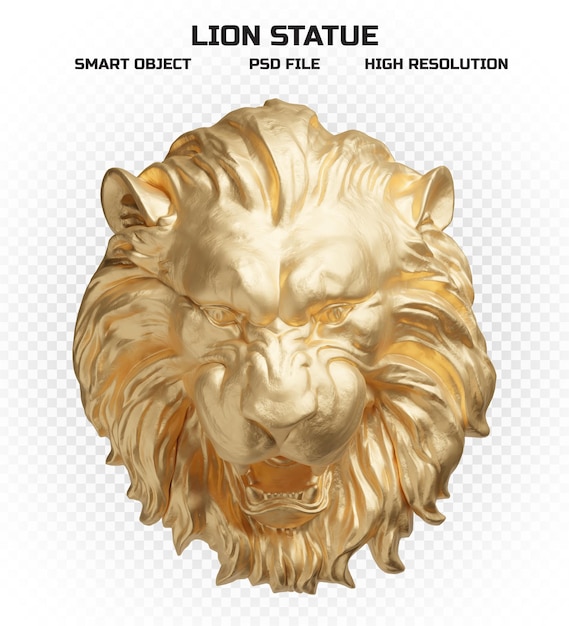 Sculpture mate réaliste d'une tête de lion dorée en haute résolution