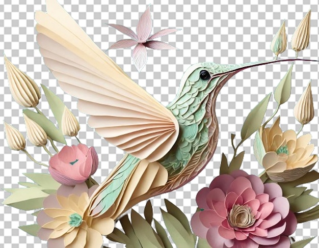 Sculpture En Papier D'un Colibri Avec Des Fleurs En Couleurs Pastel