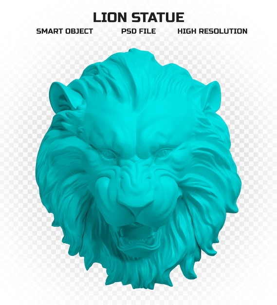 Scultura opaca realistica della testa di leone ciano in alta risoluzione