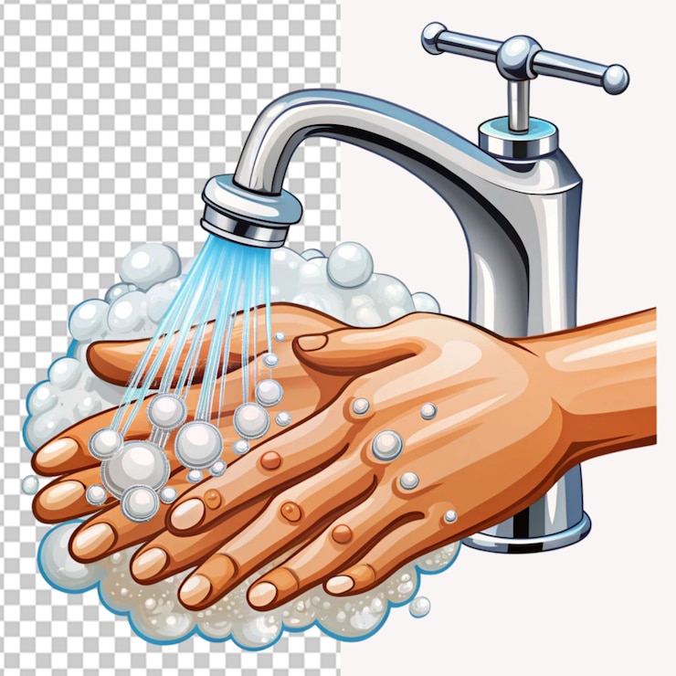 PSD se laver les mains sur un fond transparent