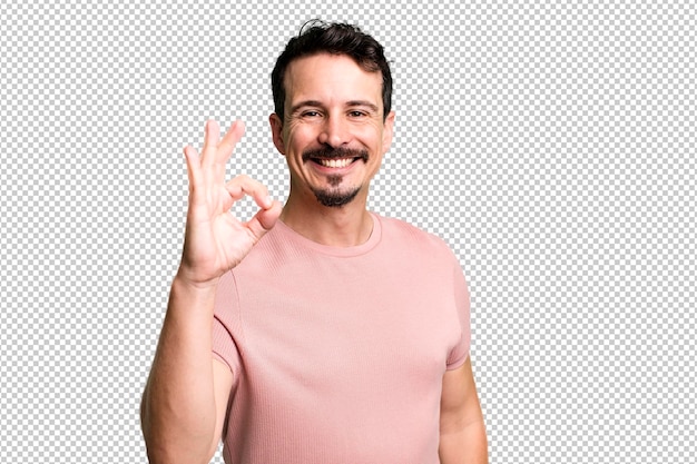 Se sentir heureux détendu et satisfait montrant son approbation avec un geste correct en souriant