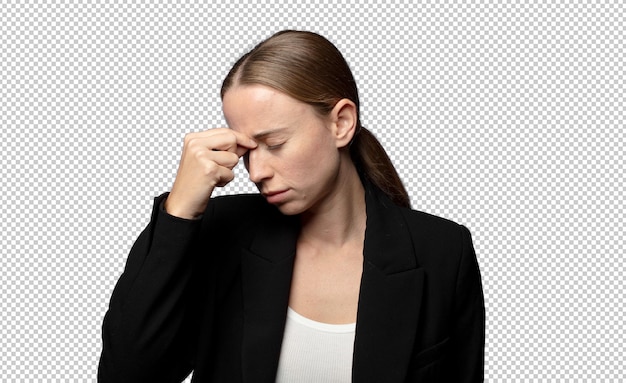 se sentir stressé, malheureux et frustré, toucher le front et souffrir de migraine ou de maux de tête sévères