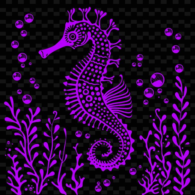 PSD seahorse line art con coral y burbujas para decoraciones añadir colecciones de garabateos de contorno creativo