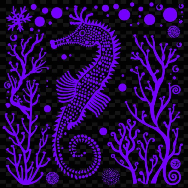 PSD seahorse line art avec des coraux et des bulles pour les décorations ajoutez des collections de griffonnages de contours créatifs