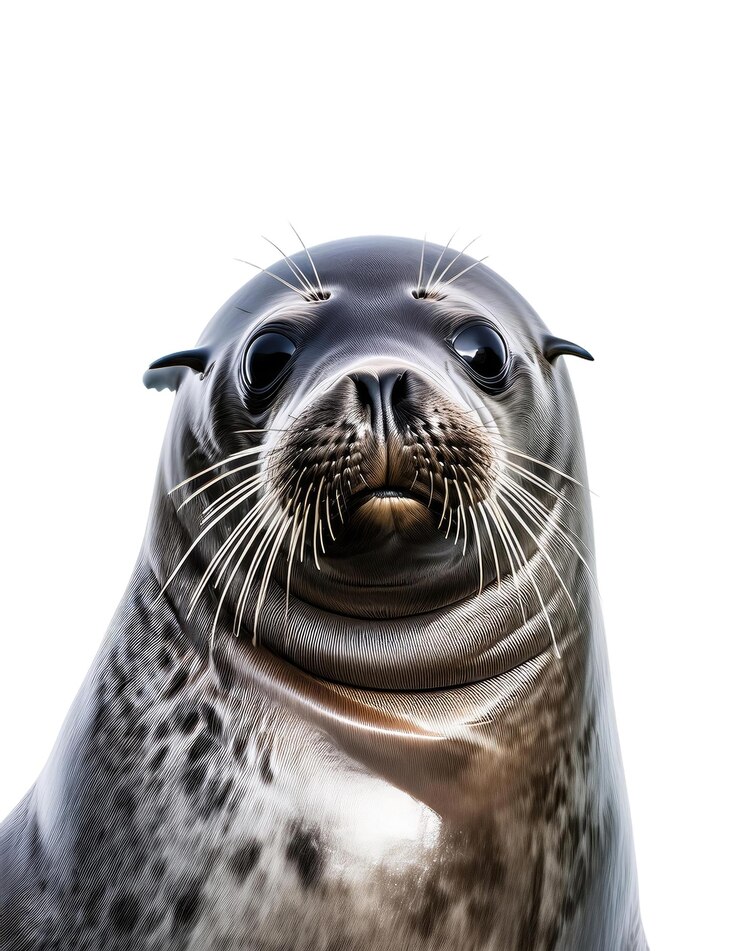 PSD seal pup stares at camera
