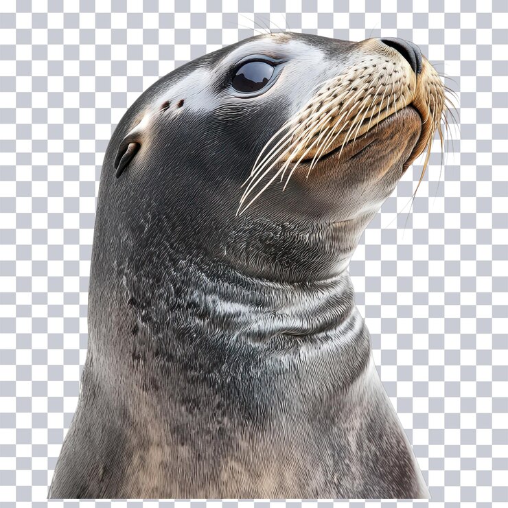 PSD seal side view for nature and wildlife depiction on transparent png background