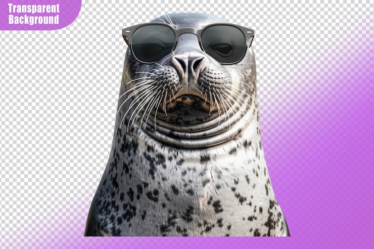 PSD seal with sunglasses isolated on transparent background