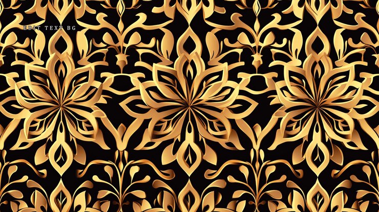PSD seamless gold floral damask pattern on black background
