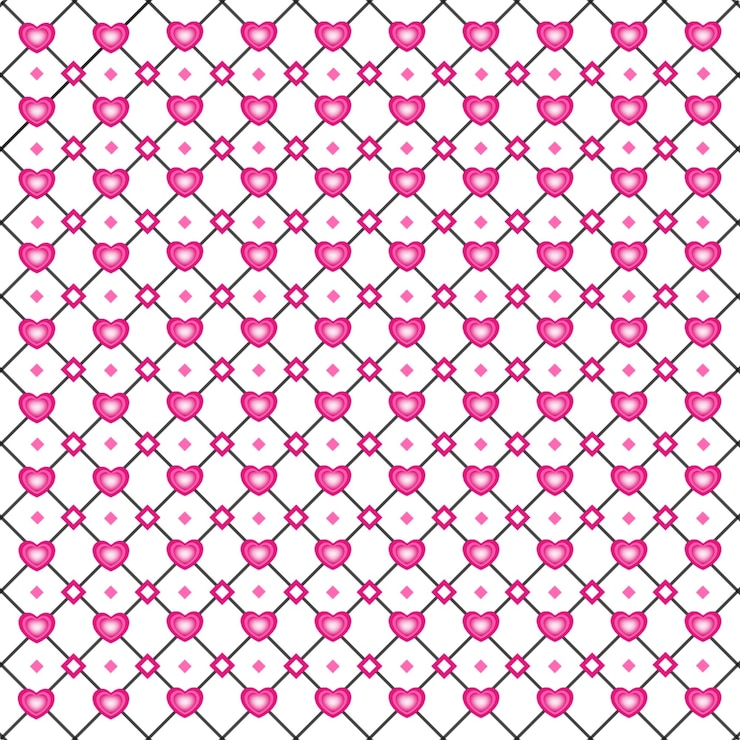PSD seamless valentines day pattern with pink hearts and geometric design