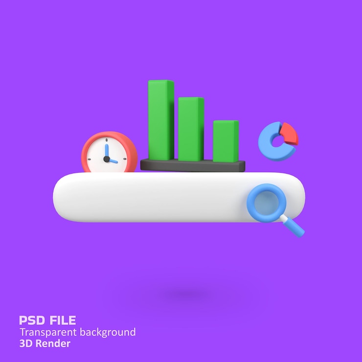 PSD search bar with graph bar and clock isolated 3d render icon illustration