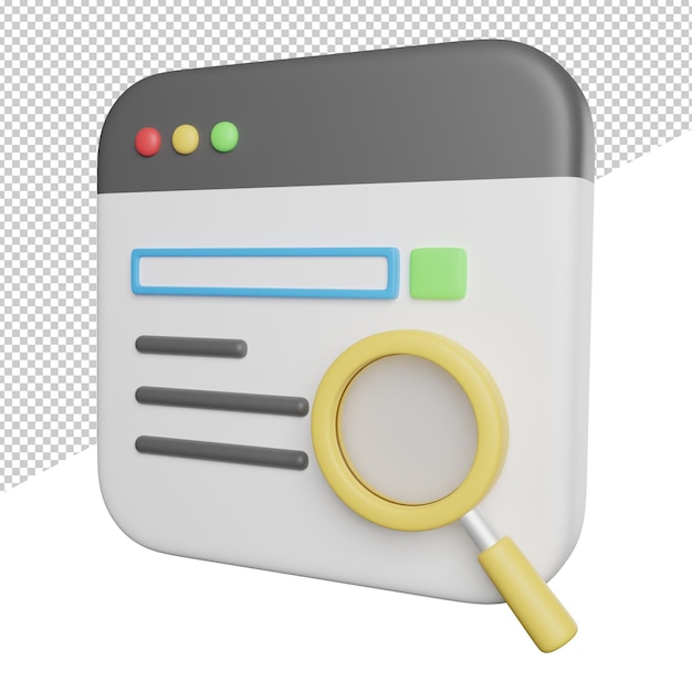 Search Result SEO Une icône carrée avec une loupe et un bouton