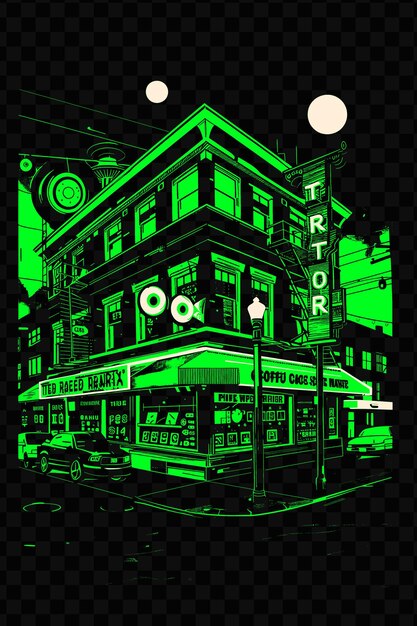 PSD seattle con la escena de la calle grunge y las cafeterías record sto psd vector tshirt tattoo ink scape art