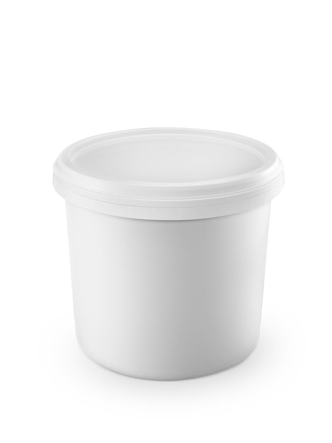 Un seau en plastique blanc sur un fond transparent.