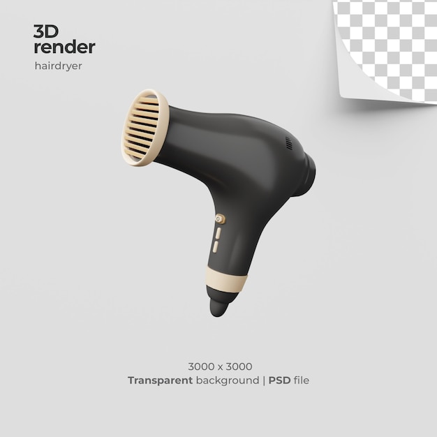 PSD secador de cabelo de renderização 3d com fundo transparente