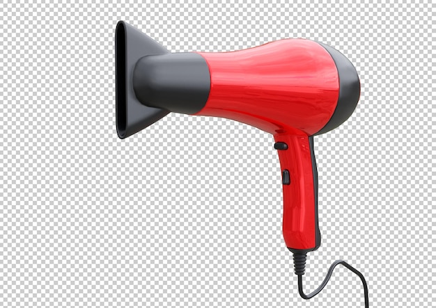 PSD secador de cabelo elétrico vermelho isolado no fundo branco renderização 3d