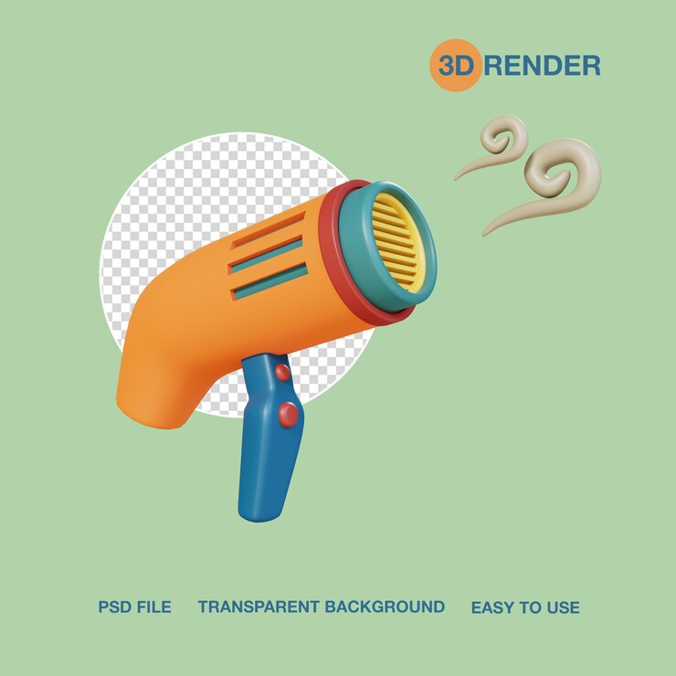 Secador de pelo de electrodomésticos de renderizado 3D PSD