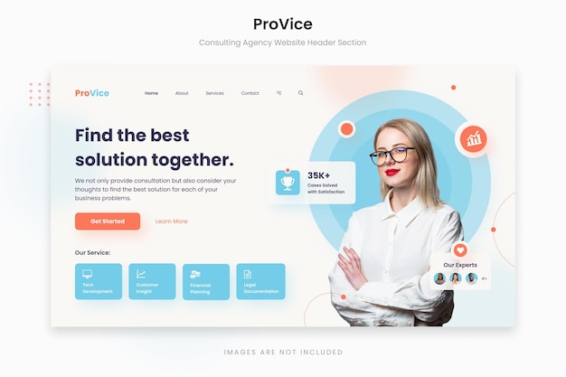 PSD seção de cabeçalho do site da agência de consultoria provice