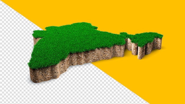 Seção transversal da geologia da terra do mapa da Índia com ilustração 3d da grama verde