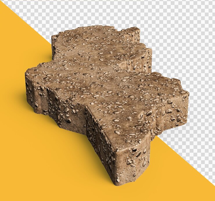 PSD seção transversal da geologia da terra do mapa da tunísia com ilustração 3d da textura do solo da rocha