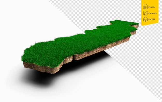 Seção transversal da geologia da terra do mapa do togo com grama verde e ilustração 3d da textura do solo da rocha