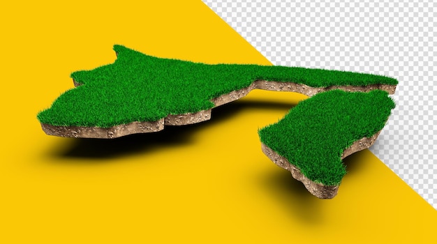 Seção transversal da geologia terrestre do mapa de Brunei com grama verde e ilustração 3d da textura do solo da rocha