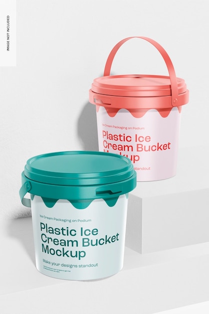 Secchielli per gelato in plastica Mockup, prospettiva