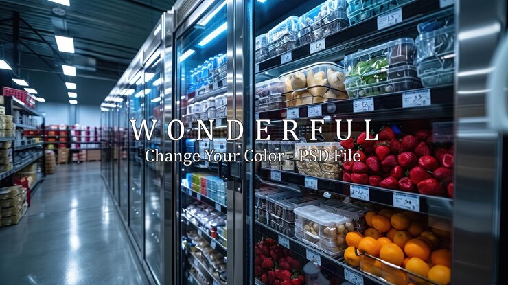 PSD sección de alimentos refrigerados en una tienda de comestibles