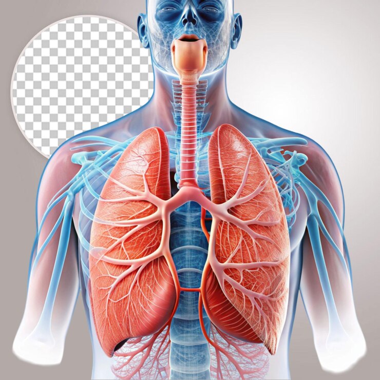 PSD sección transversal completa del sistema respiratorio humano con fondo transparente