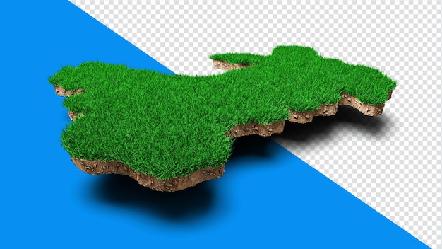 PSD sección transversal de geología de suelo de mapa de gales con hierba verde y textura de suelo de roca ilustración 3d