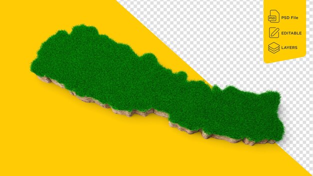 Sección transversal de la geología del suelo de Nepal con hierba verde e ilustración 3D de la textura del suelo rocoso