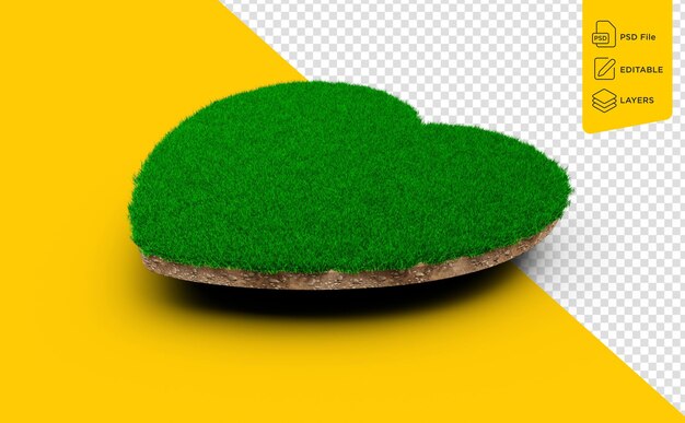 Sección transversal de geología terrestre del suelo en forma de corazón con barro de tierra verde cortado