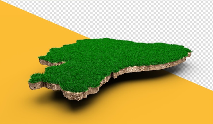 PSD sección transversal de geología de la tierra del mapa de ecuador con hierba verde y textura de suelo de roca ilustración 3d