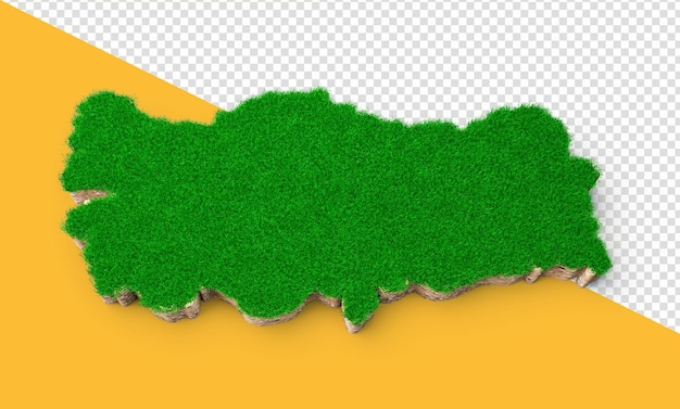 PSD sección transversal de geología de la tierra del mapa de turquía con hierba verde y textura de suelo de roca ilustración 3d