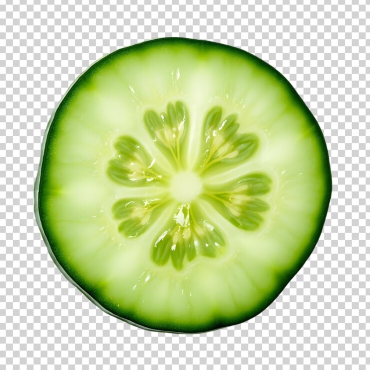 PSD sección transversal de pepino con colores vibrantes y textura crujiente sobre un fondo transparente