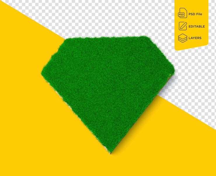 PSD sección transversal del suelo en forma de diamante ilustración 3d aislada del suelo de roca de hierba verde